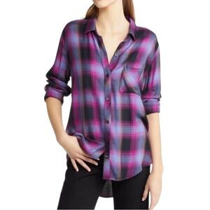 Rails Hunter Navy Magenta Sky Plaid Flannel Button Down Shirt - S